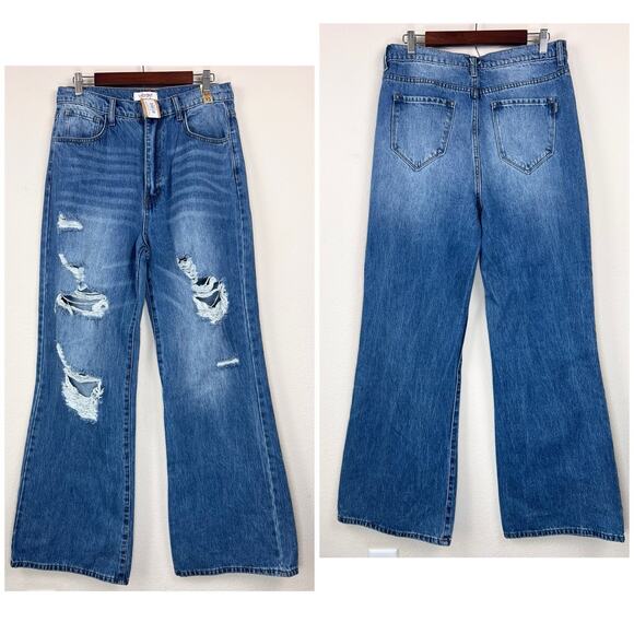 Vibrant MiU Women’s High Rise Wide Leg Distressed Jeans Size 13 W30 Light Wash - Picture 7 of 9